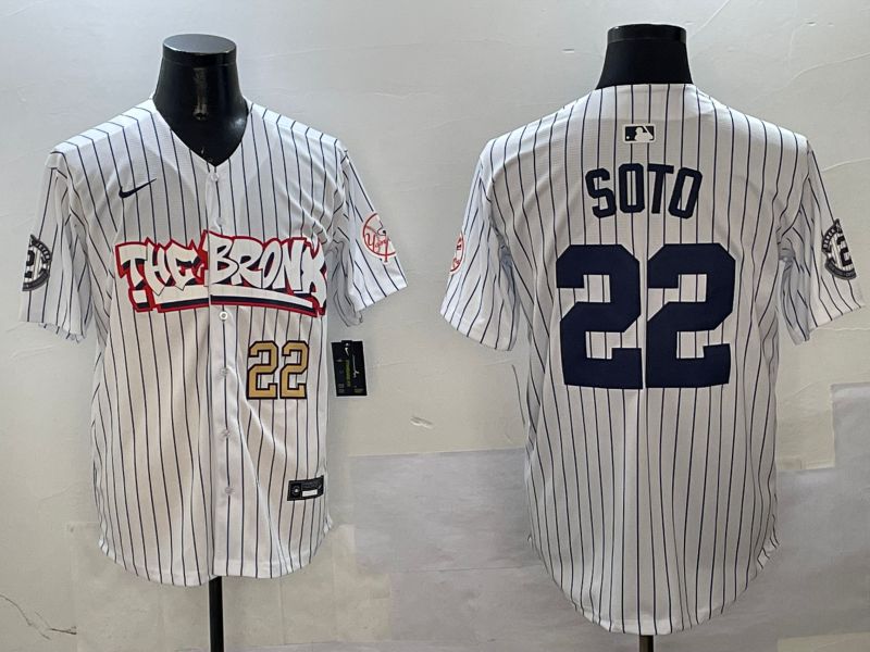 Men New York Yankees #22 Soto White Stripe four generations Joint Name 2025 Nike MLB Jersey style 5->new york yankees->MLB Jersey